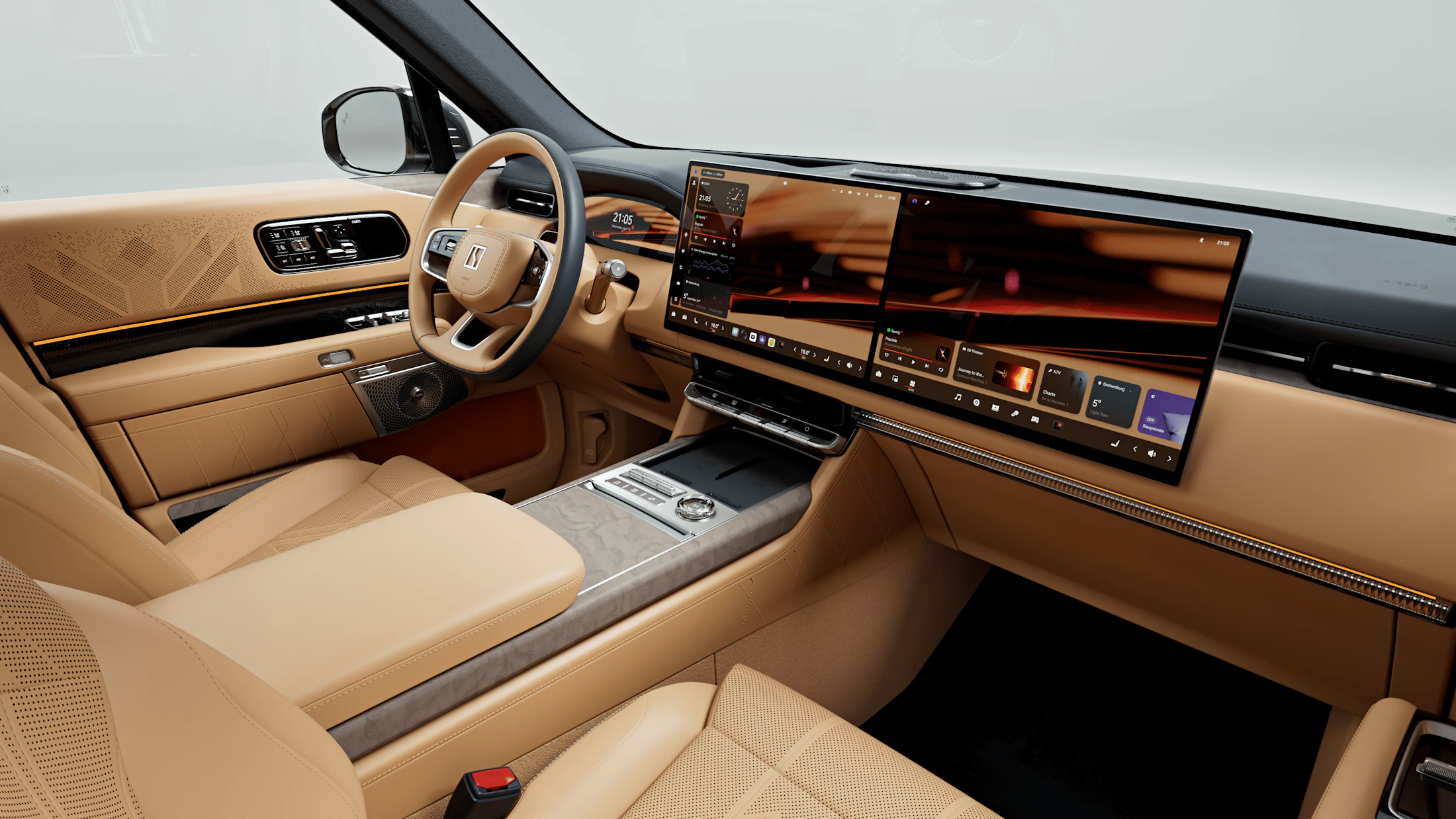 Zeekr 9X Interieur (Cockpit, Caramel Brown & Moonglade Blue)